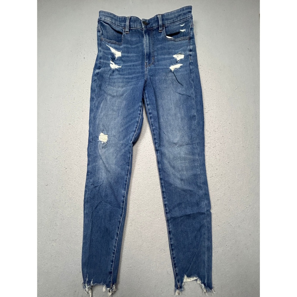 American Eagle Skinny Jeans Cotton Blend Blue Distressed 10 Regular Womens